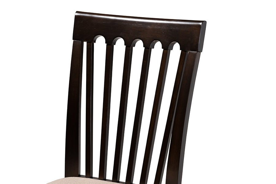 Minette Modern and Contemporary Sand Fabric Upholstered Espresso Brown Finished Wood Dining Chair Set of 4