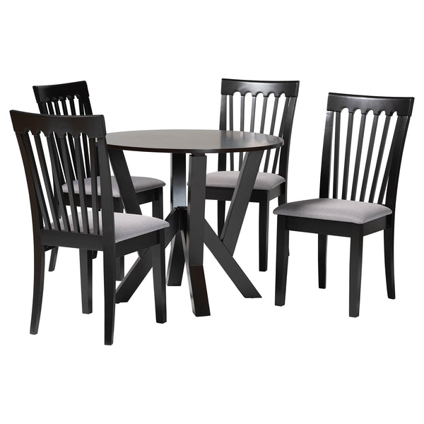 Marian Modern Grey Fabric and Dark Brown Finished Wood 5-Piece Dining Set
