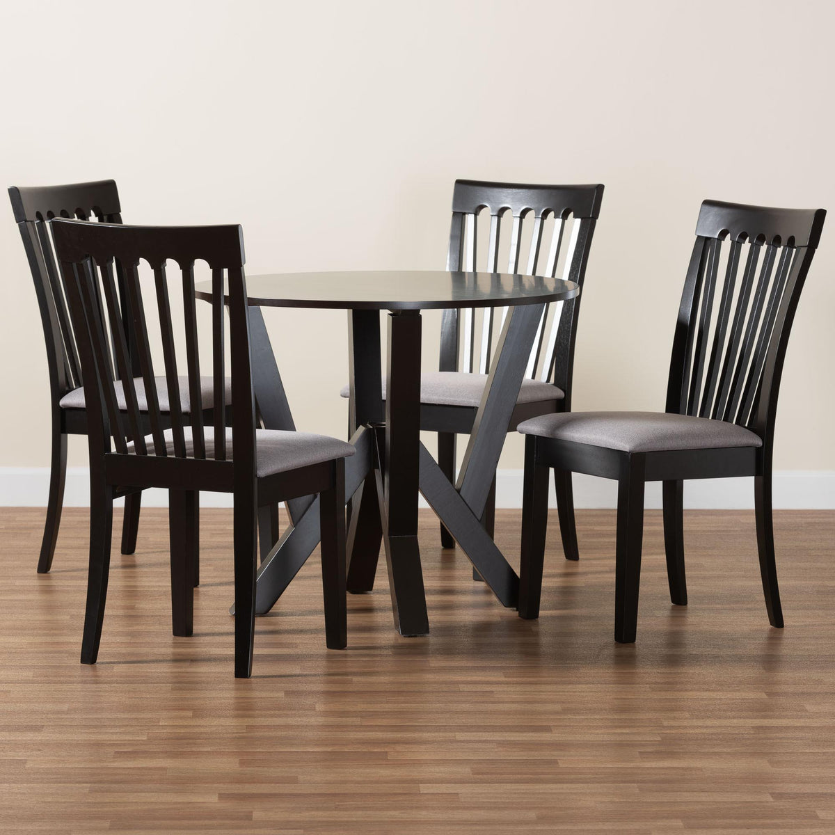 Marian Modern Grey Fabric and Dark Brown Finished Wood 5-Piece Dining Set
