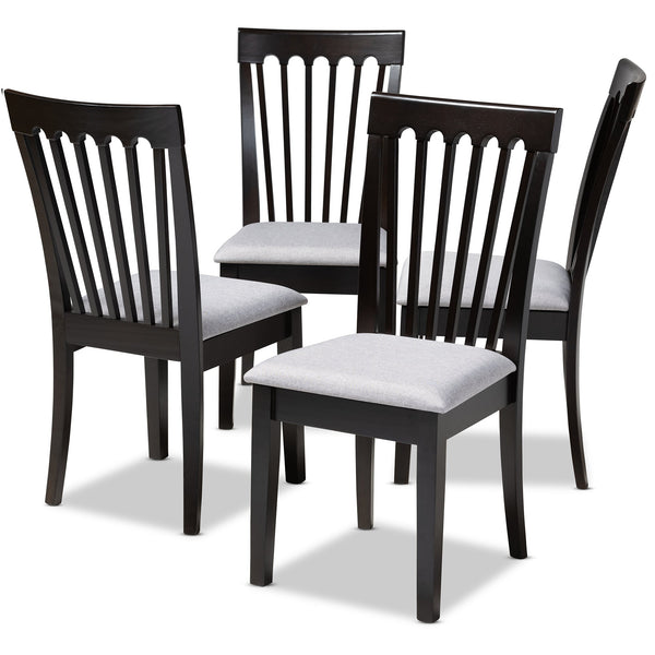 Minette Modern and Contemporary Grey Fabric Upholstered Espresso Brown Finished Wood Dining Chair Set of 4