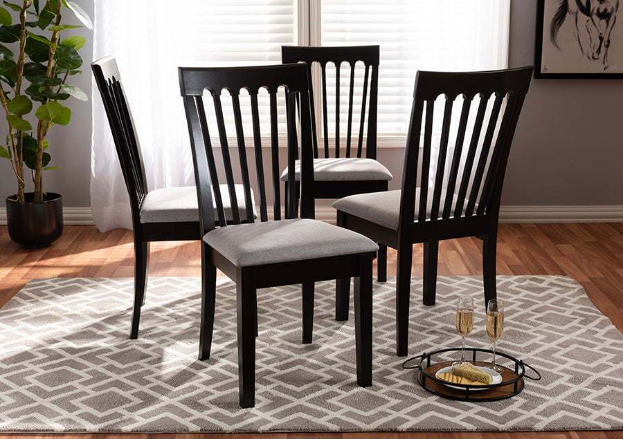 Minette Modern and Contemporary Grey Fabric Upholstered Espresso Brown Finished Wood Dining Chair Set of 4