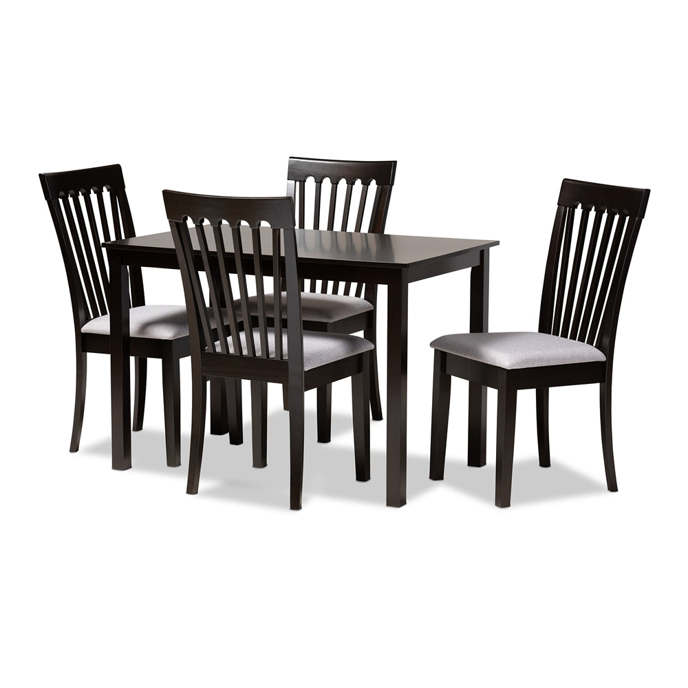 Minette Modern and Contemporary Fabric Upholstered Espresso Brown Finished Wood 5-Piece Dining Set