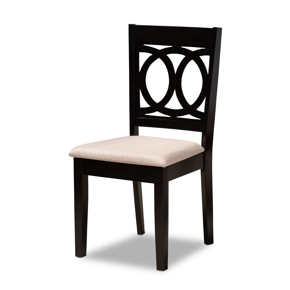 Lenoir Modern and Contemporary Sand Fabric Upholstered Espresso Brown Finished Wood 7-Piece Dining Set