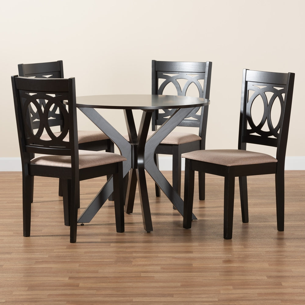 Sanne Modern Beige Fabric and Espresso Brown Finished Wood 5-Piece Dining Set