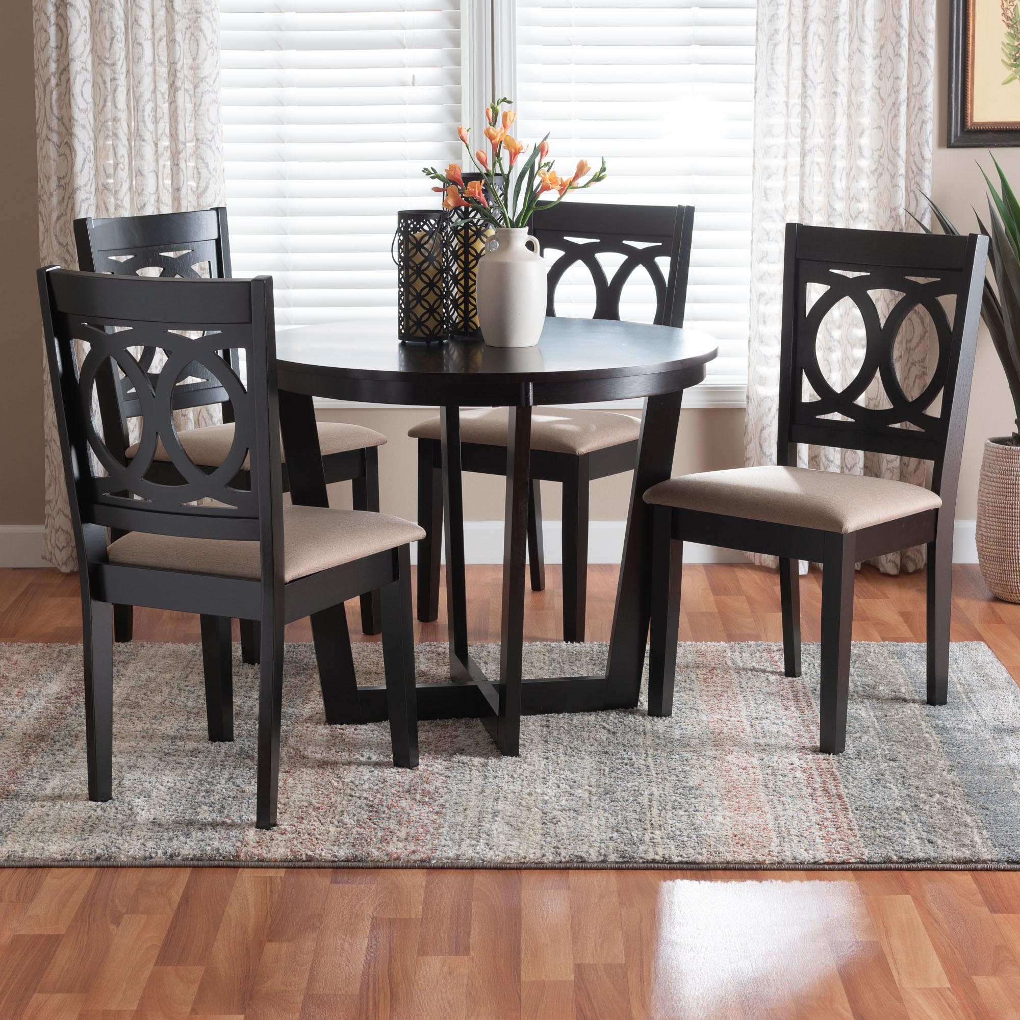 Kara Modern Sand and Dark Brown Finished Wood 5-Piece Dining Set