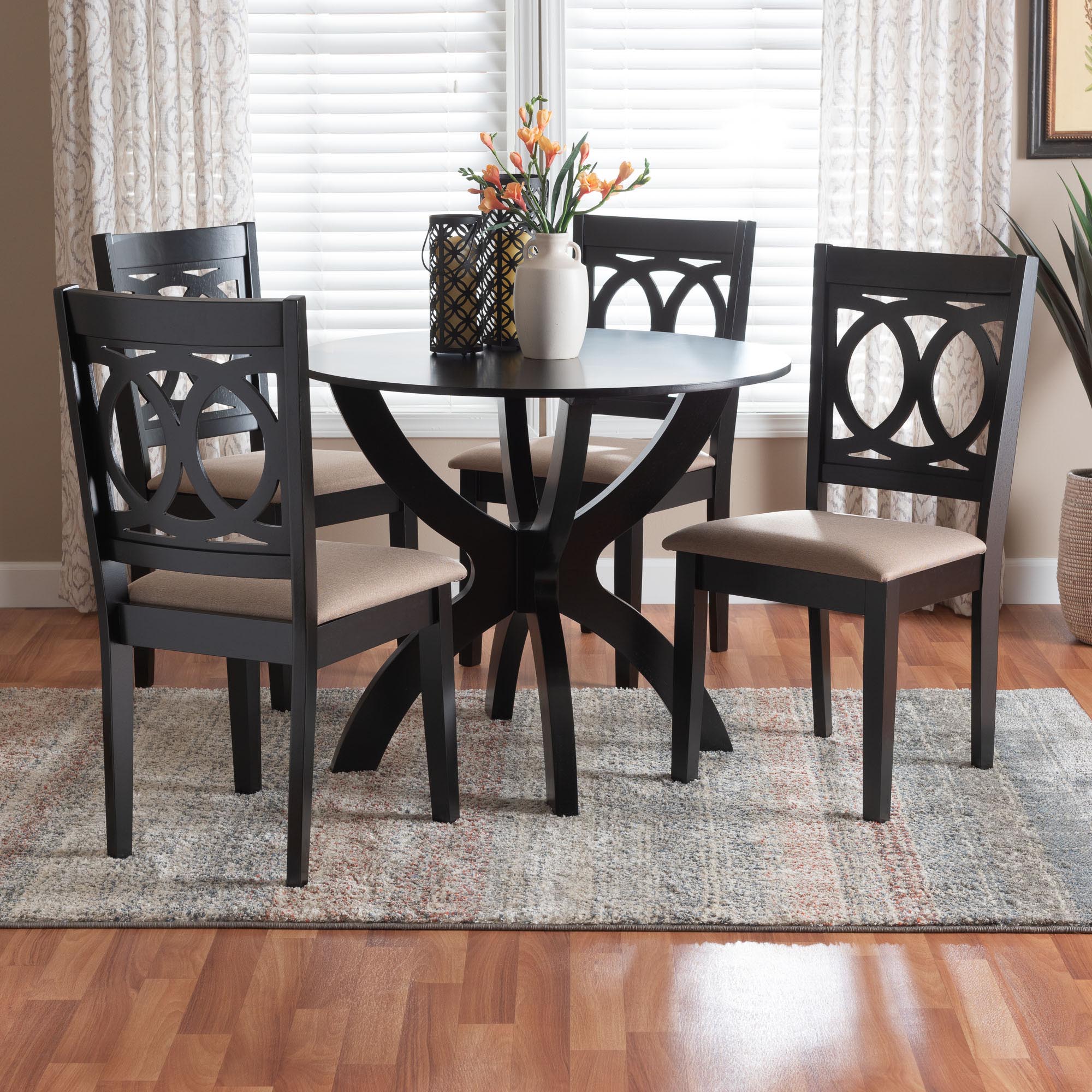 Rita Modern Sand and Dark Brown Finished Wood 5-Piece Dining Set