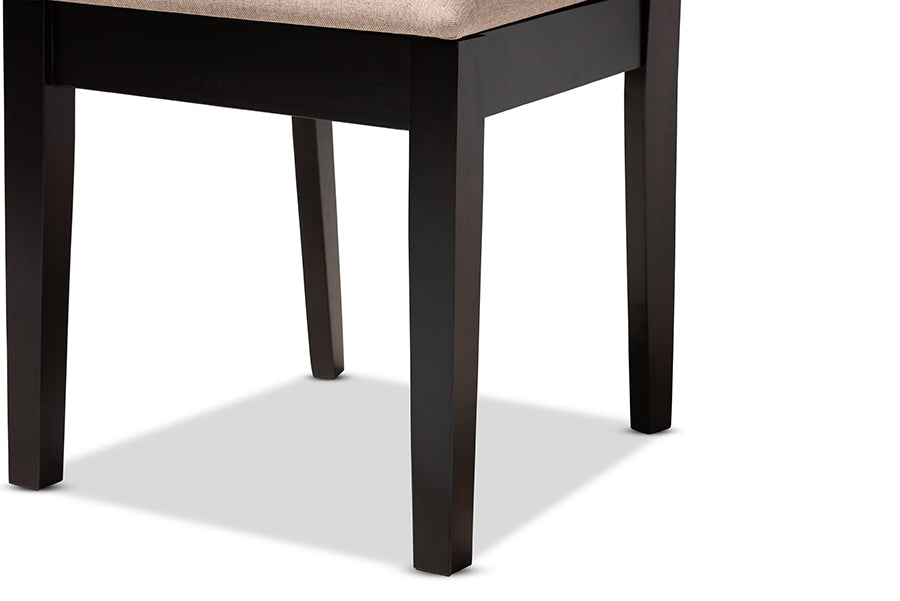 Lenoir Modern and Contemporary Sand Fabric Upholstered Espresso Brown Finished Wood Dining Chair Set of 4