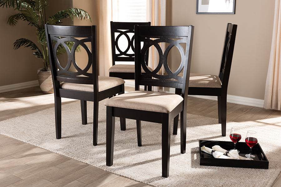 Lenoir Modern and Contemporary Sand Fabric Upholstered Espresso Brown Finished Wood Dining Chair Set of 4