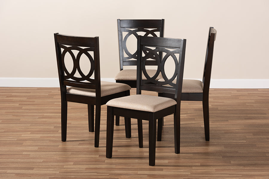 Lenoir Modern and Contemporary Sand Fabric Upholstered Espresso Brown Finished Wood Dining Chair Set of 4