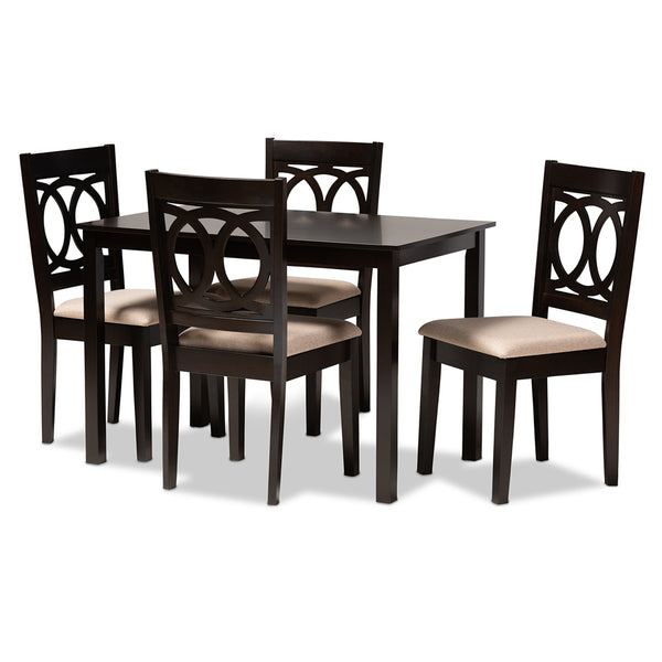 Lenoir Modern and Contemporary Sand Fabric Upholstered Espresso Brown Finished Wood 5-Piece Dining Set