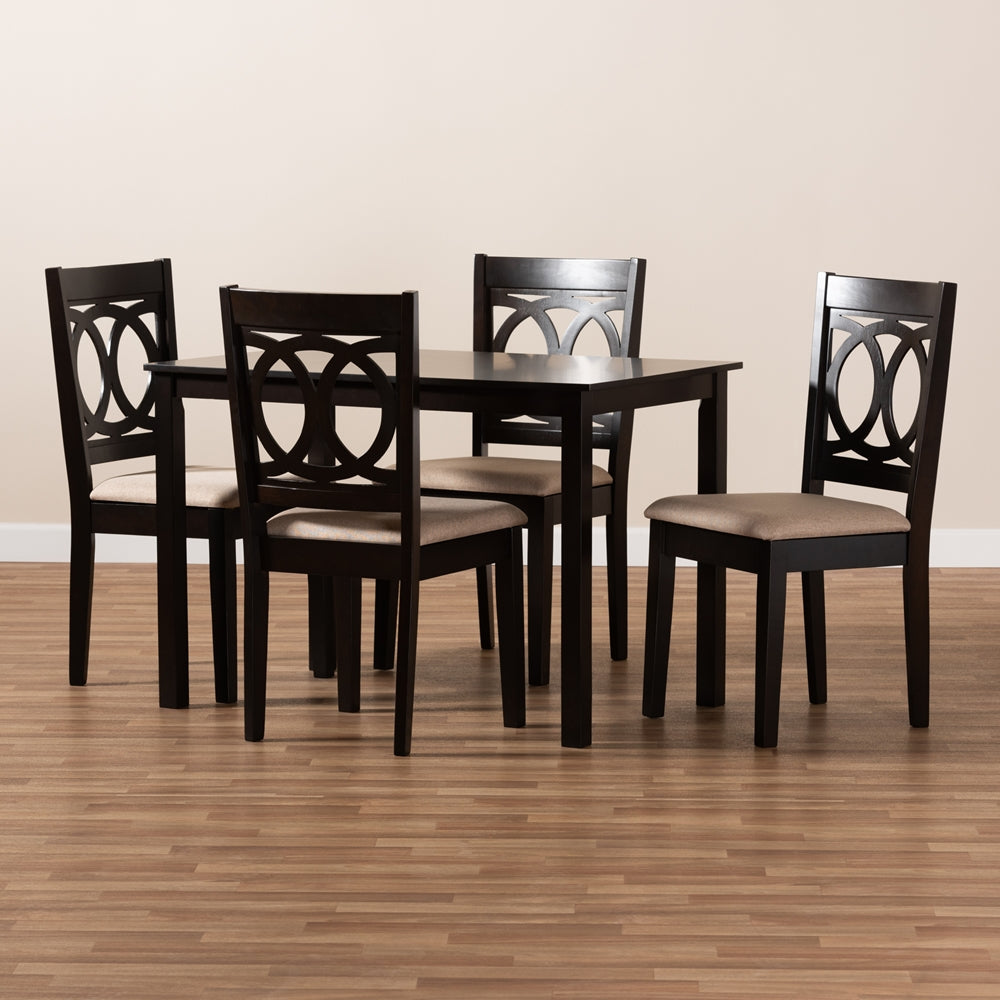 Lenoir Modern and Contemporary Sand Fabric Upholstered Espresso Brown Finished Wood 5-Piece Dining Set