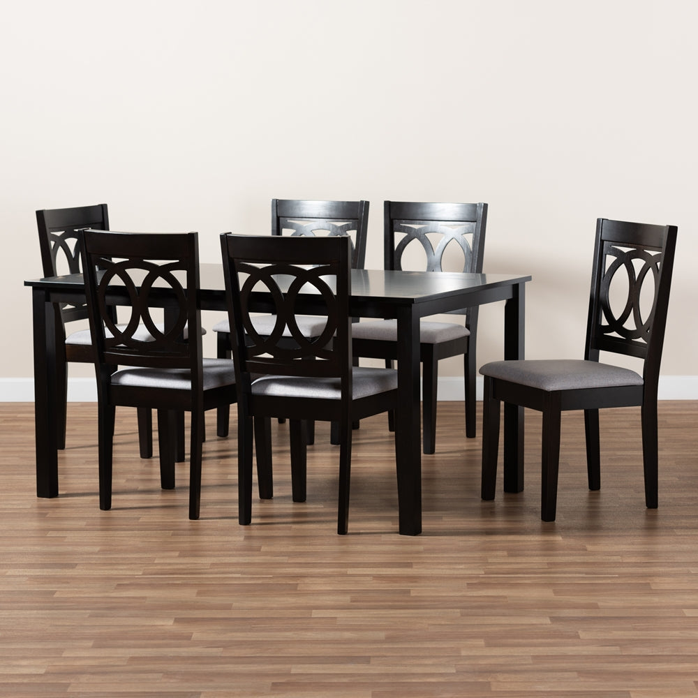 Lenoir Modern and Contemporary Grey Fabric Upholstered Espresso Brown Finished Wood 7-Piece Dining Set