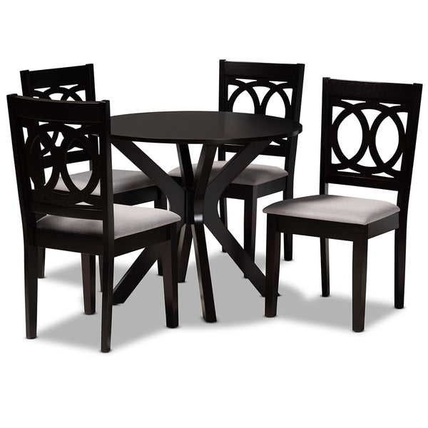 Sanne Modern and Contemporary Grey Fabric Upholstered and Dark Brown Finished Wood 5-Piece Dining Set