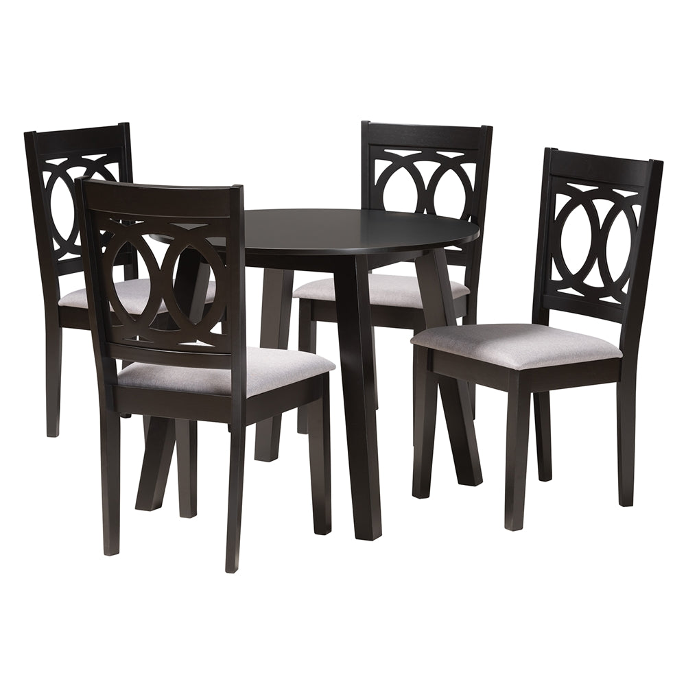 Louisa Modern Grey Fabric and Dark Brown Finished Wood 5-Piece Dining Set