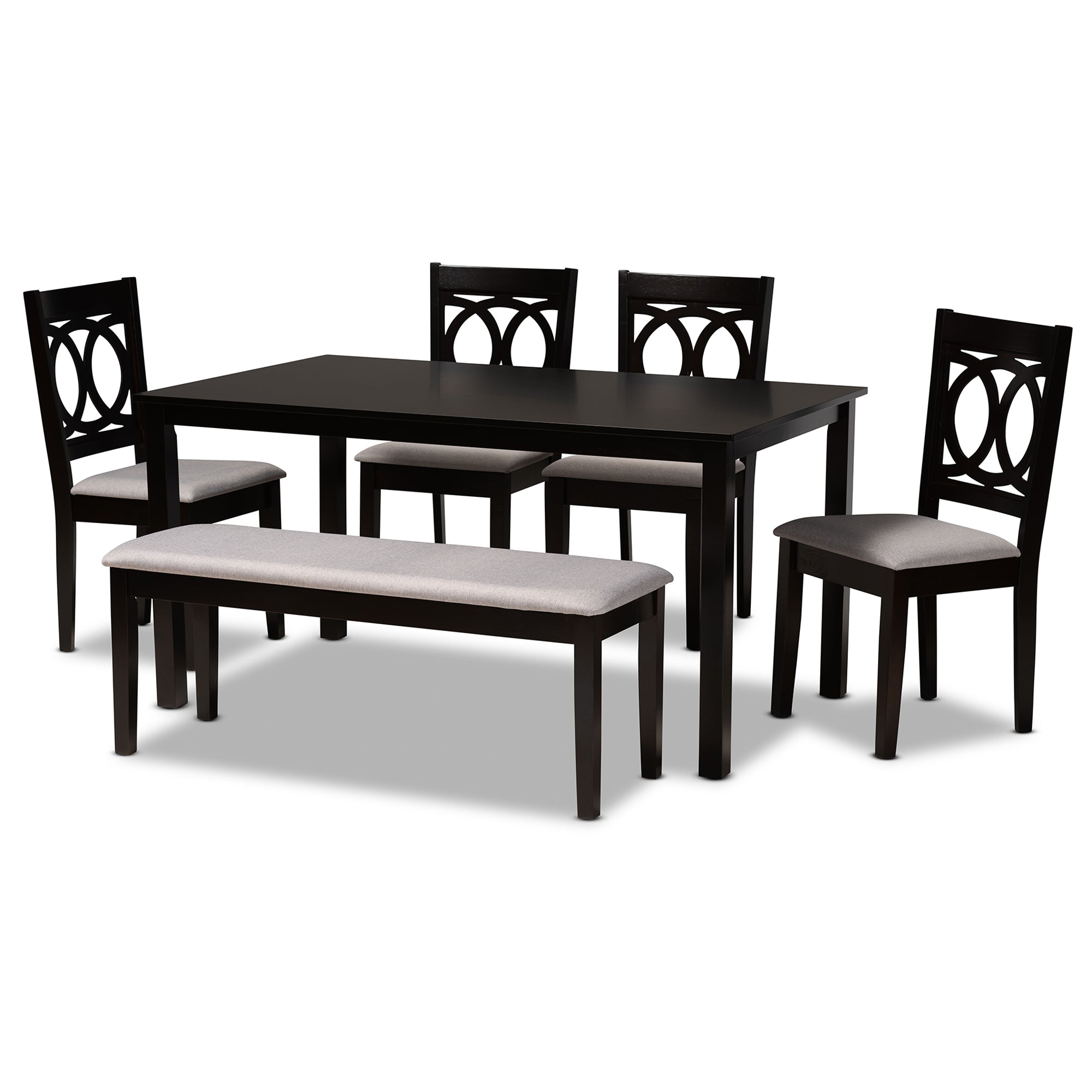 Baxton Studio Bennett Modern and Contemporary Grey Fabric Upholstered and Dark Brown Finished Wood 6-Piece Dining Set