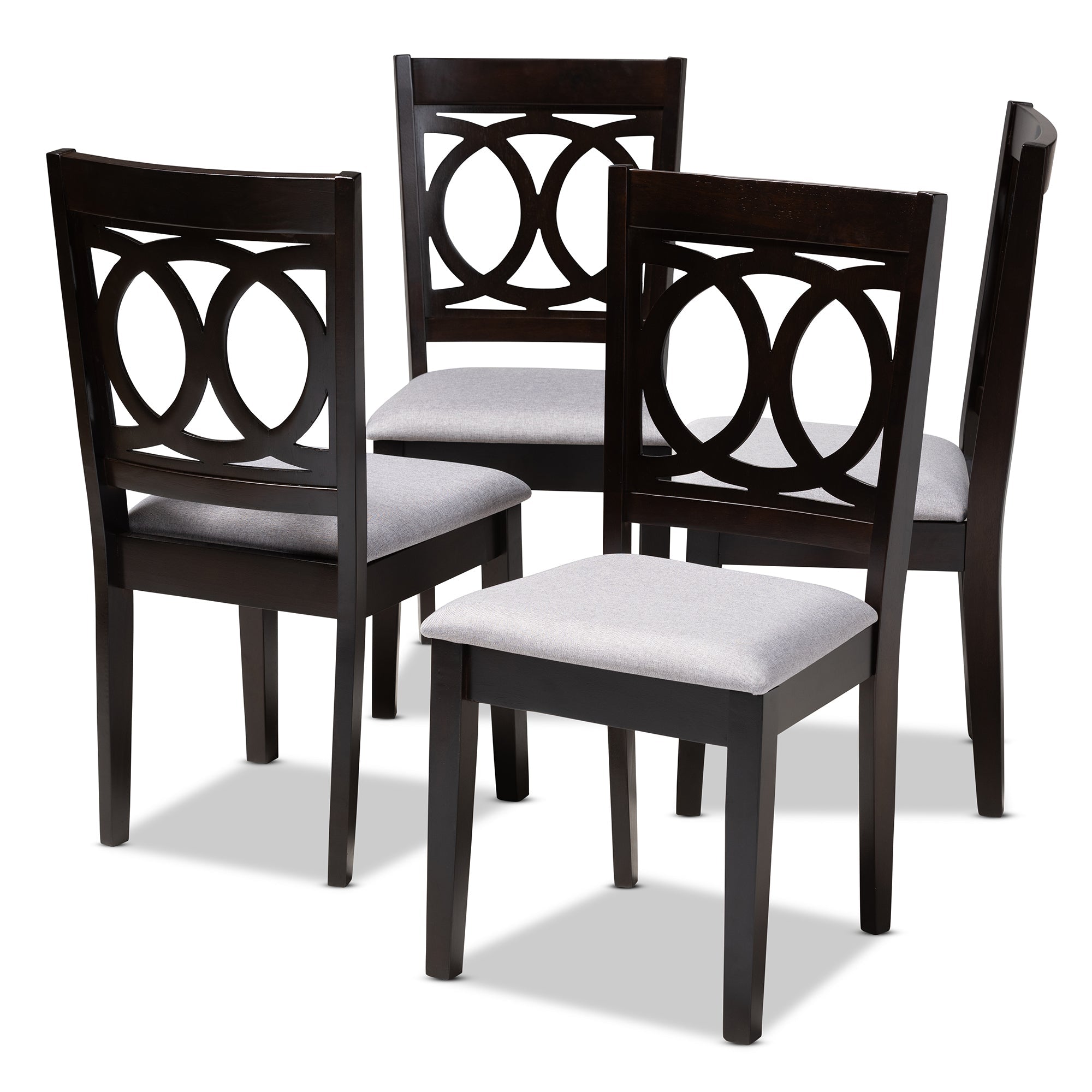 Lenoir Modern and Contemporary Grey Fabric Upholstered Espresso Brown Finished Wood Dining Chair Set of 4