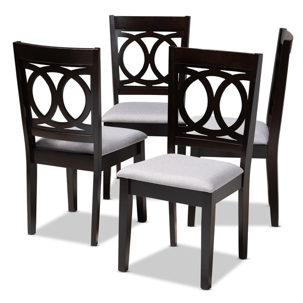 Lenoir Modern and Contemporary Grey Fabric Upholstered Espresso Brown Finished Wood Dining Chair Set of 4