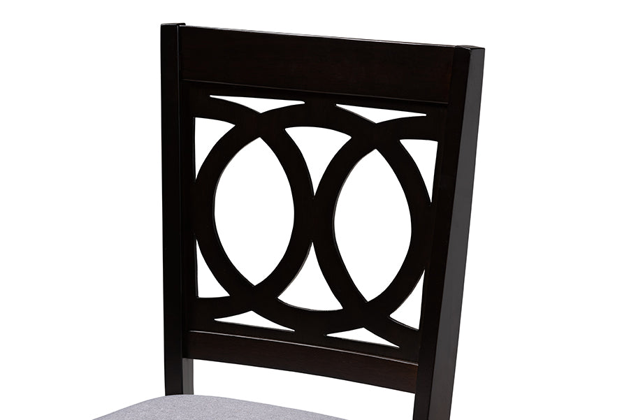 Lenoir Modern and Contemporary Grey Fabric Upholstered Espresso Brown Finished Wood Dining Chair Set of 4