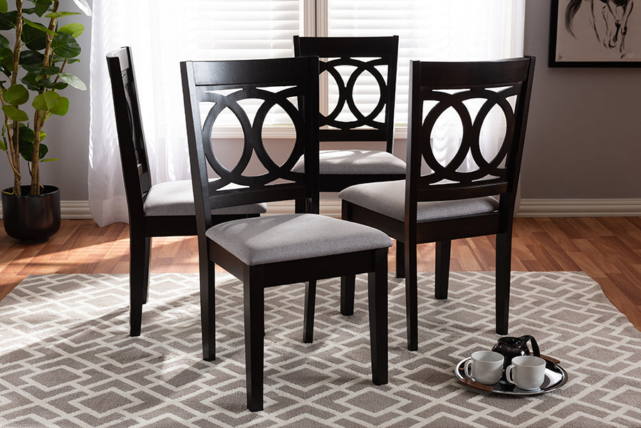 Lenoir Modern and Contemporary Grey Fabric Upholstered Espresso Brown Finished Wood Dining Chair Set of 4