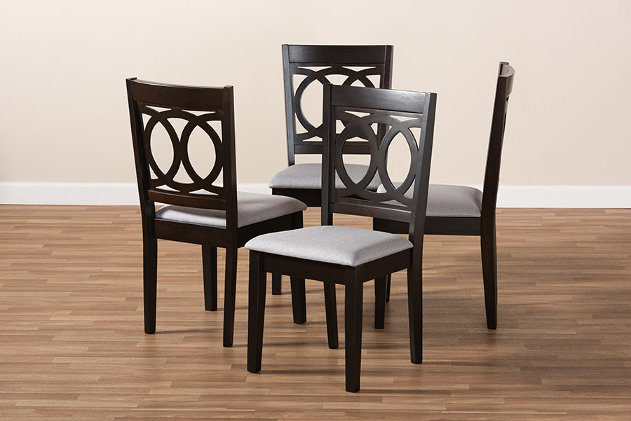 Lenoir Modern and Contemporary Grey Fabric Upholstered Espresso Brown Finished Wood Dining Chair Set of 4