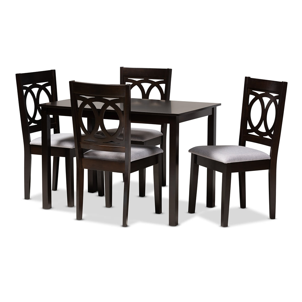 Lenoir Modern and Contemporary Grey Fabric Upholstered Espresso Brown Finished Wood 5-Piece Dining Set