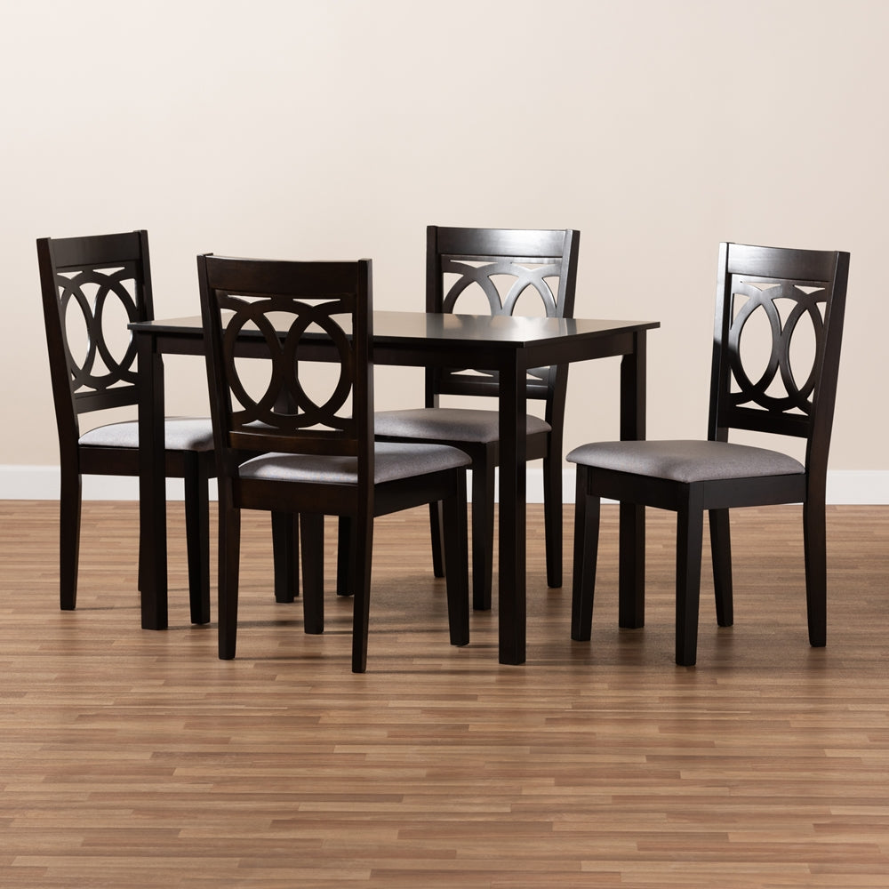 Lenoir Modern and Contemporary Grey Fabric Upholstered Espresso Brown Finished Wood 5-Piece Dining Set