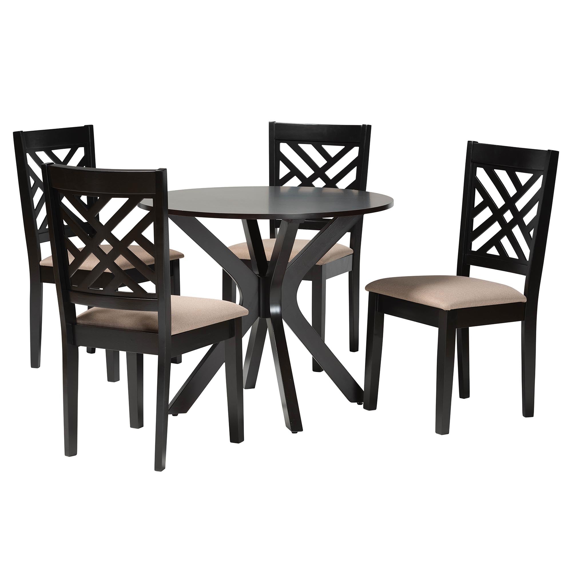 Norah Modern Sand Fabric and Dark Brown Finished Wood 5-Piece Dining Set