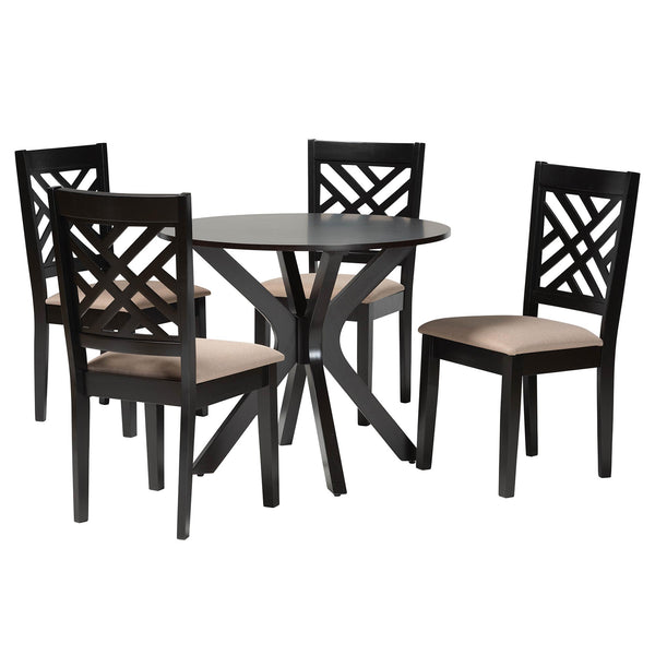 Norah Modern Sand Fabric and Dark Brown Finished Wood 5-Piece Dining Set
