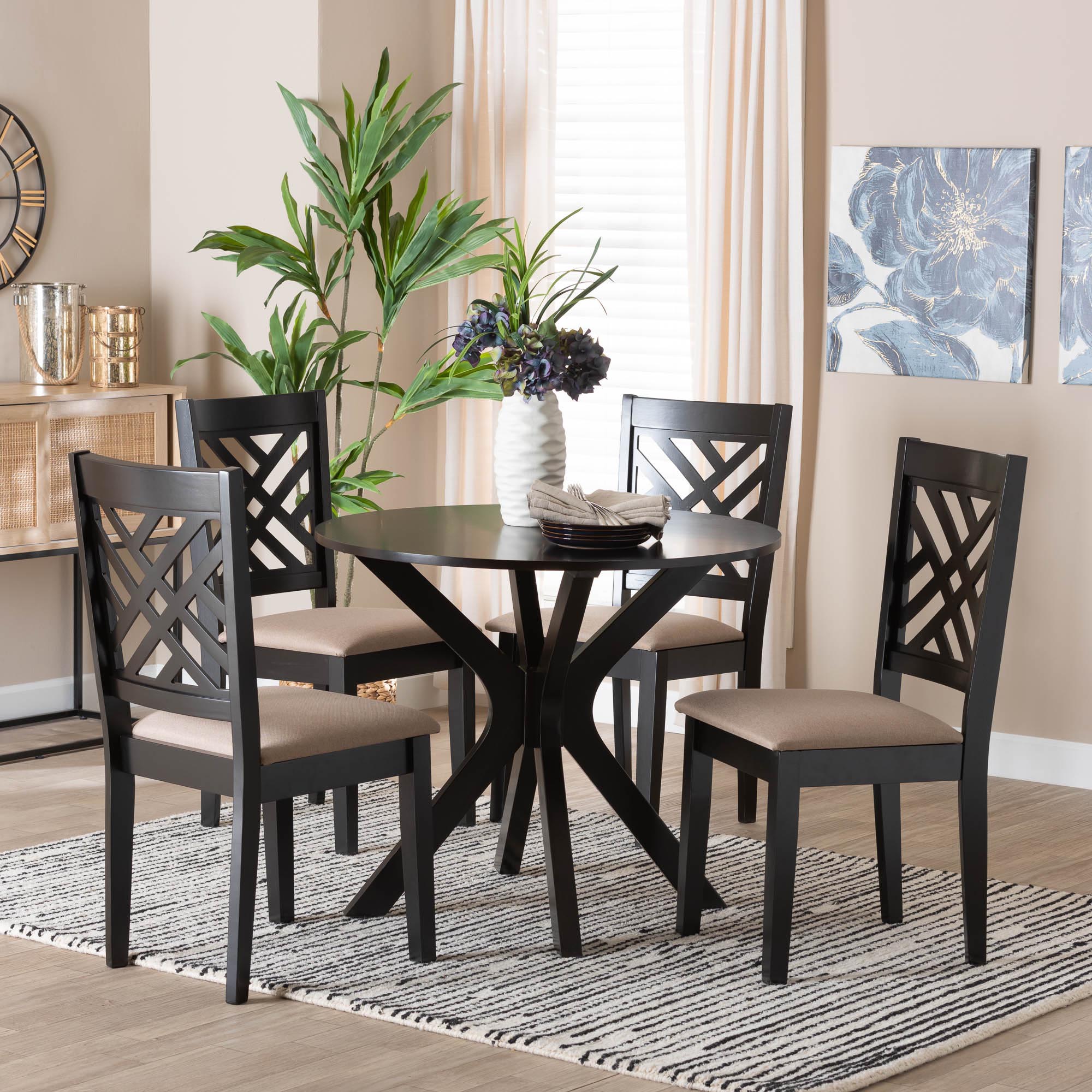 Norah Modern Sand Fabric and Dark Brown Finished Wood 5-Piece Dining Set