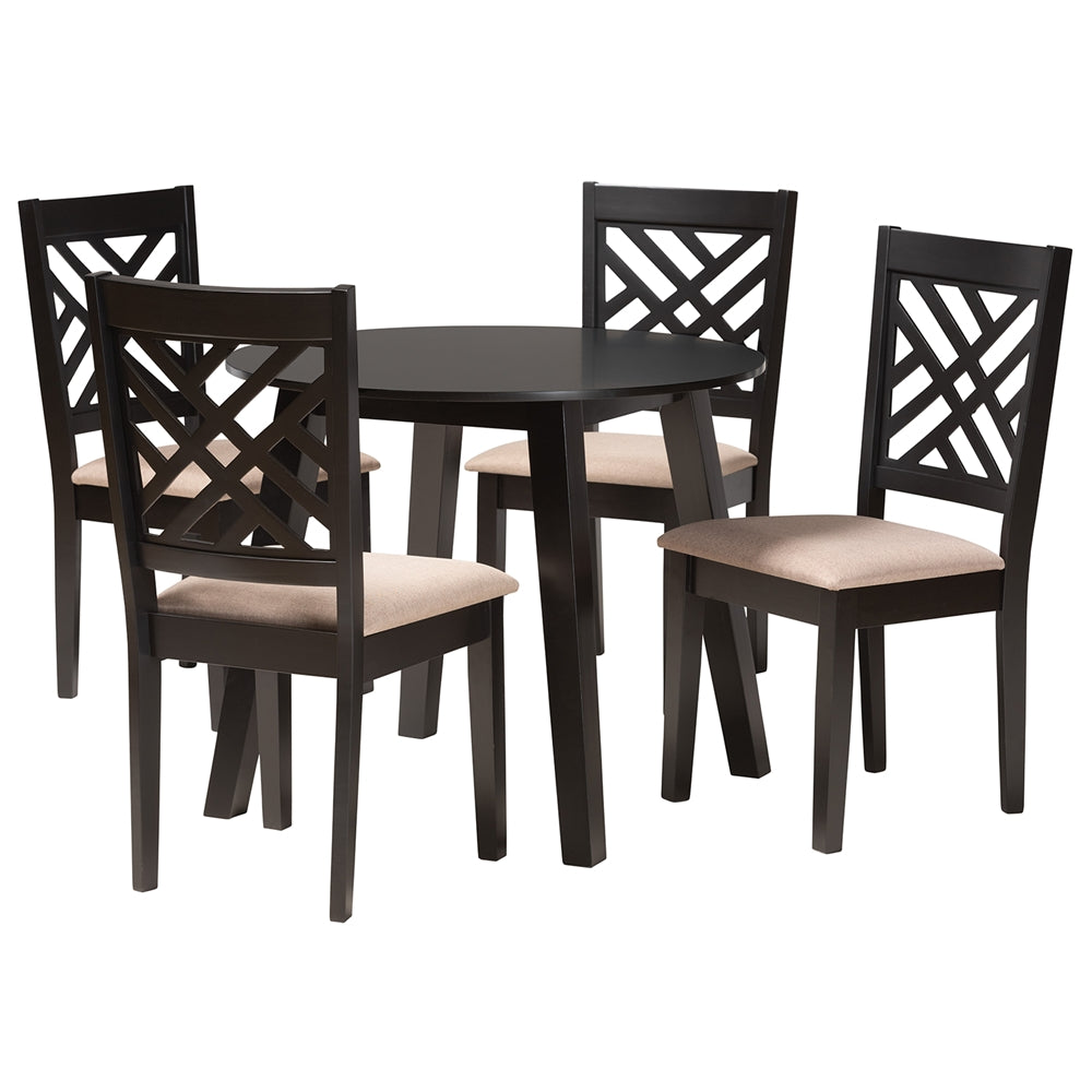 Ellie Modern Beige Fabric and Dark Brown Finished Wood 5-Piece Dining Set