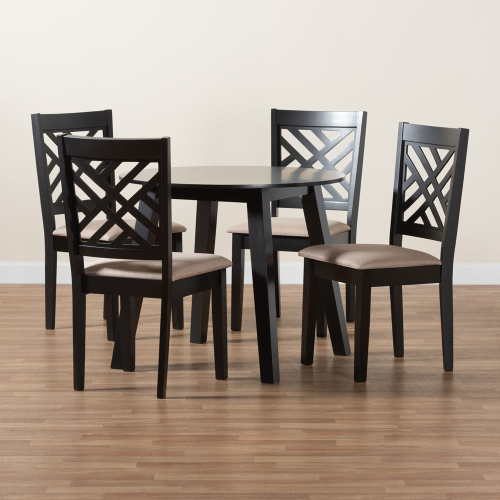 Ellie Modern Beige Fabric and Dark Brown Finished Wood 5-Piece Dining Set