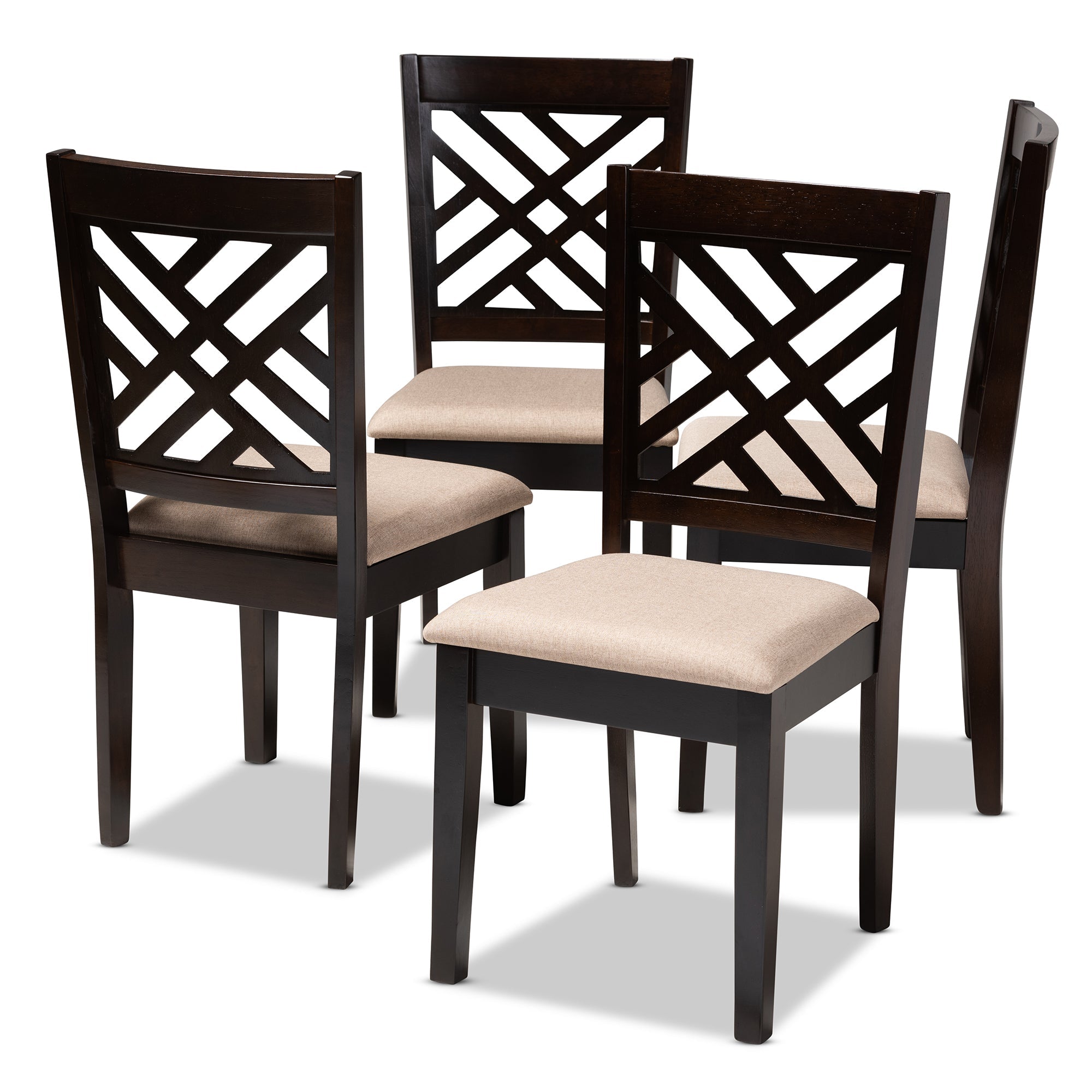 Caron Modern and Contemporary Sand Fabric Upholstered Espresso Brown Finished Wood Dining Chair Set of 4