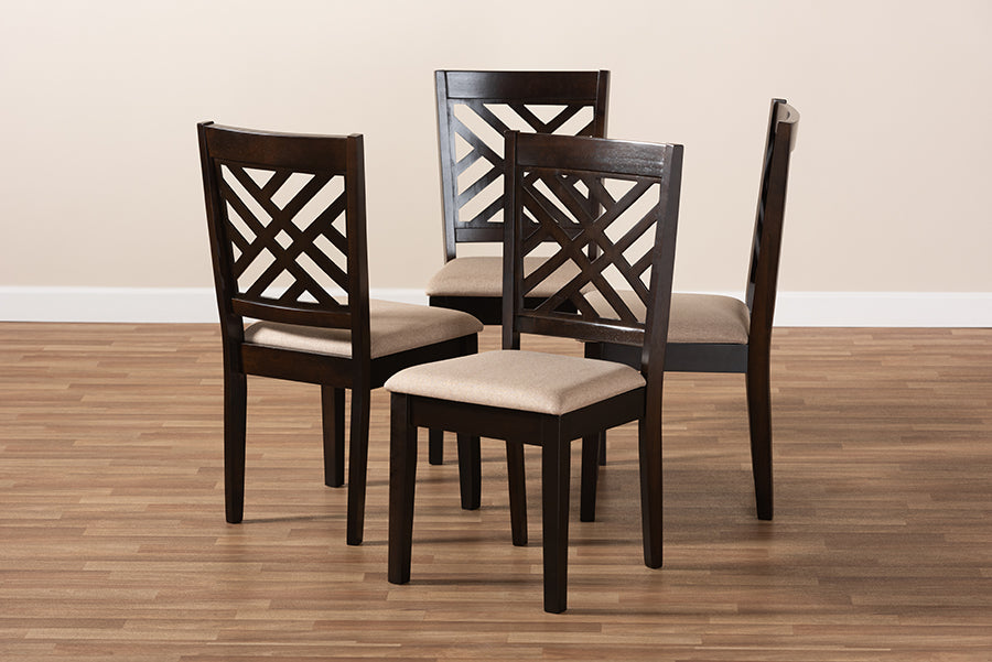 Caron Modern and Contemporary Sand Fabric Upholstered Espresso Brown Finished Wood Dining Chair Set of 4