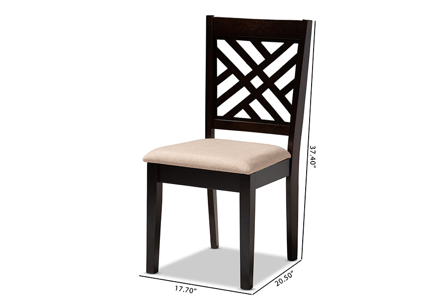 Caron Modern and Contemporary Sand Fabric Upholstered Espresso Brown Finished Wood Dining Chair Set of 4