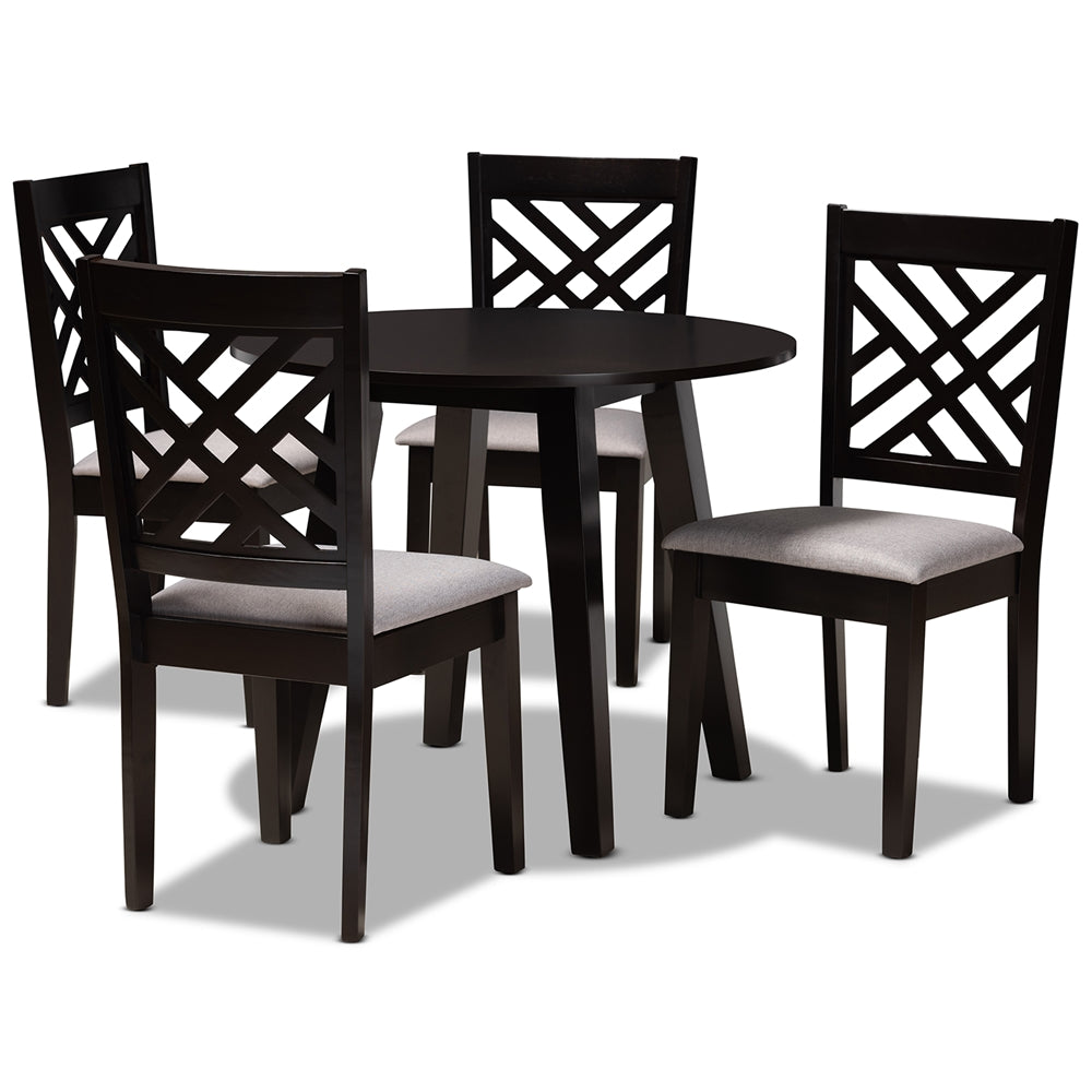 Lilly Modern and Contemporary Grey Fabric Upholstered and Dark Brown Finished Wood 5-Piece Dining Set