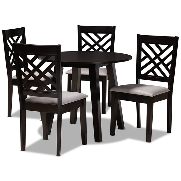 Lilly Modern and Contemporary Grey Fabric Upholstered and Dark Brown Finished Wood 5-Piece Dining Set