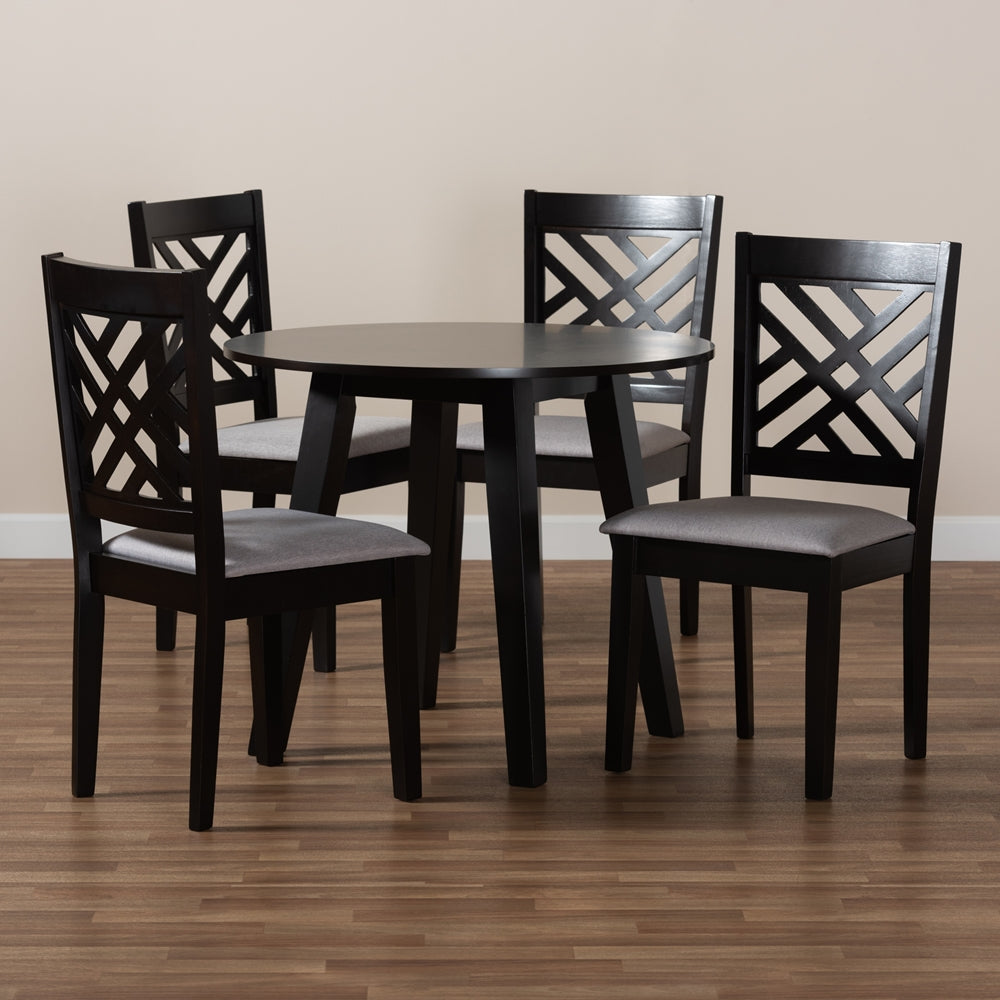Lilly Modern and Contemporary Grey Fabric Upholstered and Dark Brown Finished Wood 5-Piece Dining Set