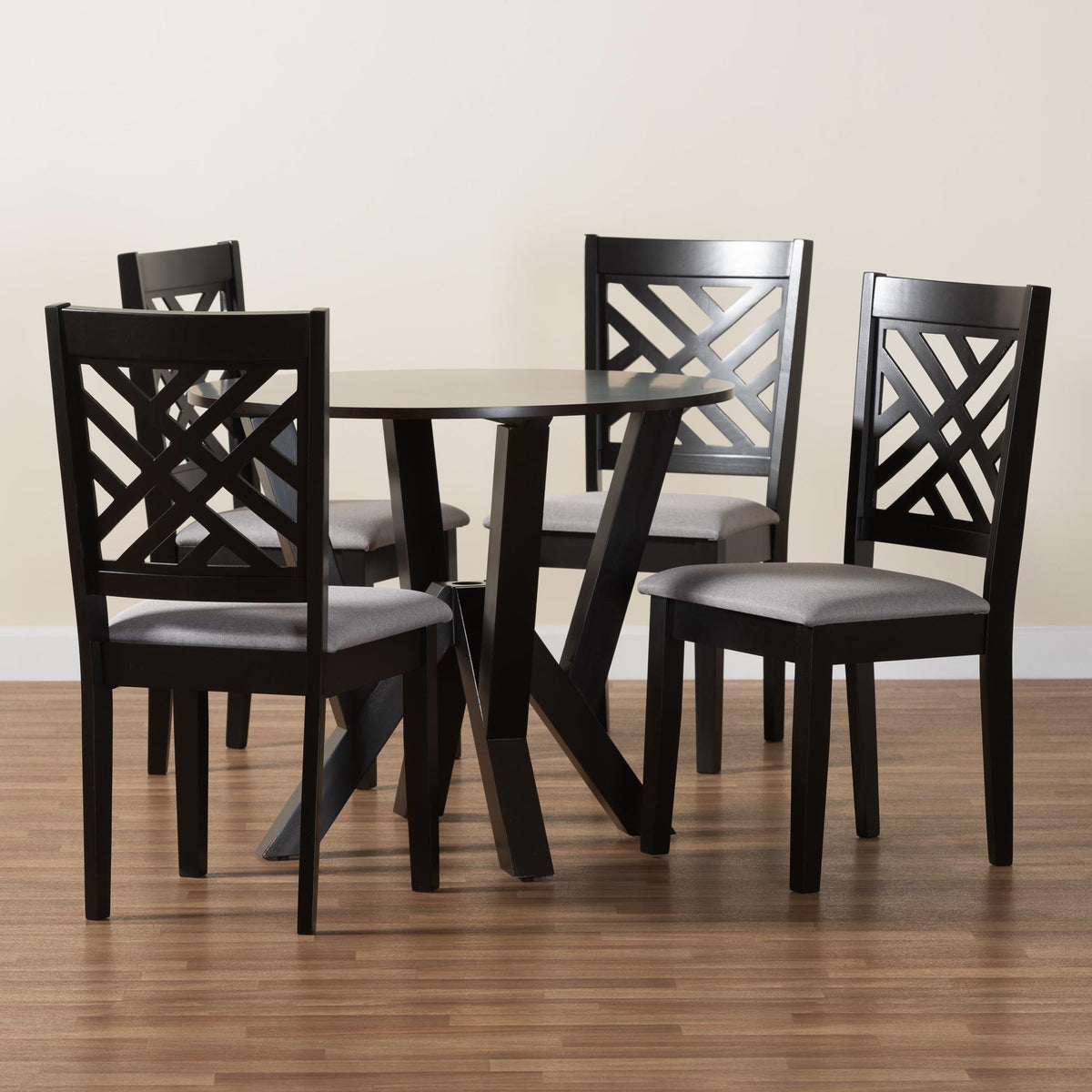 Elise Modern Grey Fabric and Dark Brown Finished Wood 5-Piece Dining Set