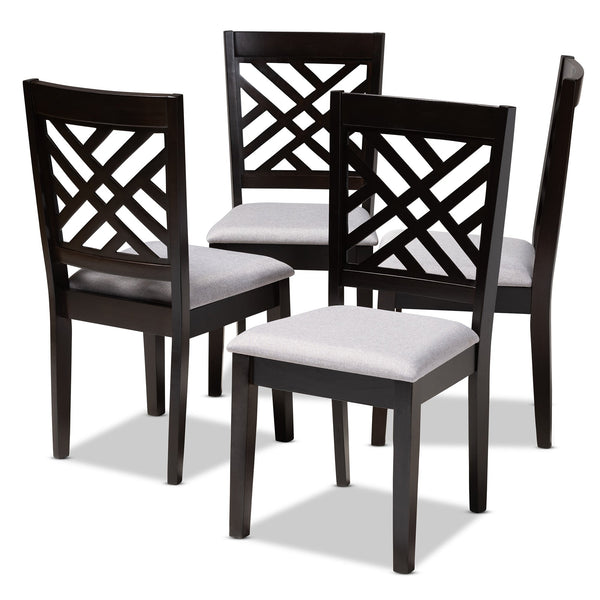 Caron Modern and Contemporary Grey Fabric Upholstered Espresso Brown Finished Wood Dining Chair Set of 4