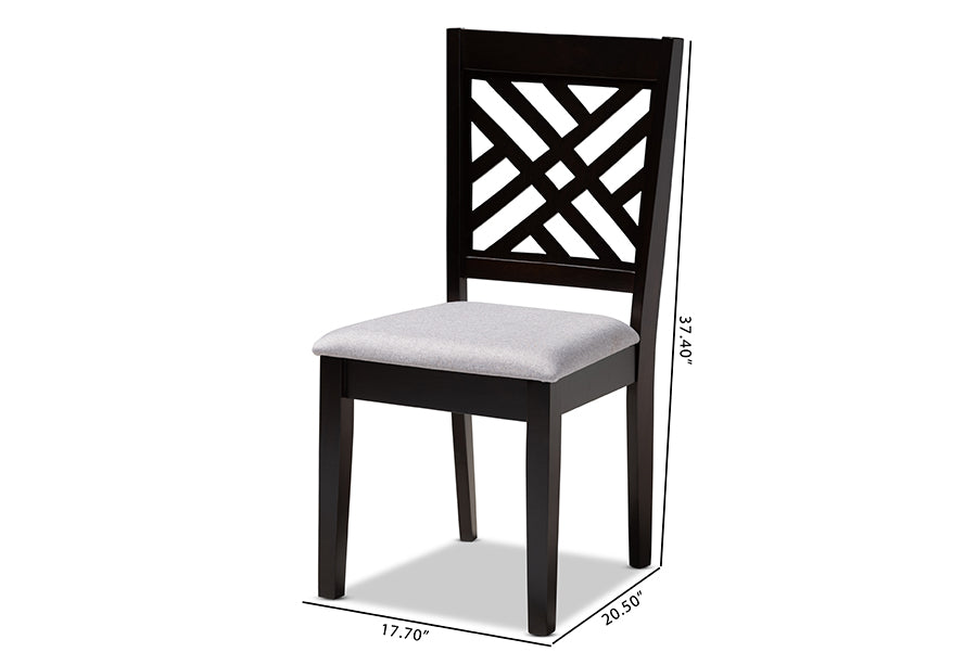 Caron Modern and Contemporary Grey Fabric Upholstered Espresso Brown Finished Wood Dining Chair Set of 4