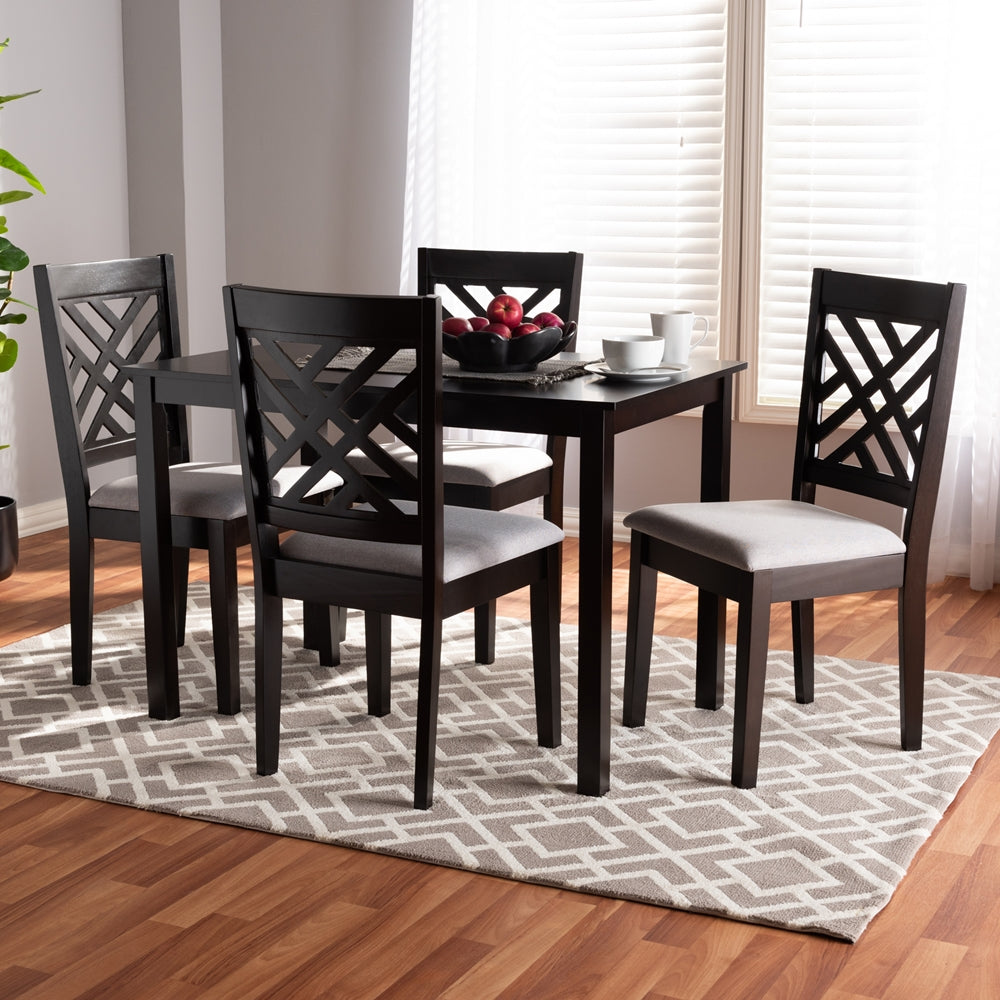 Caron Modern and Contemporary Grey Fabric Upholstered Espresso Brown Finished Wood 5-Piece Dining Set