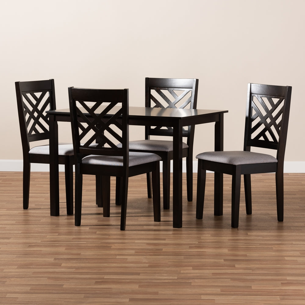 Caron Modern and Contemporary Grey Fabric Upholstered Espresso Brown Finished Wood 5-Piece Dining Set