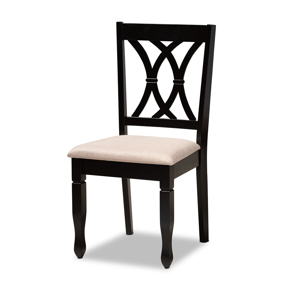 Reneau Modern and Contemporary Sand Fabric Upholstered Espresso Brown Finished Wood 7-Piece Dining Set
