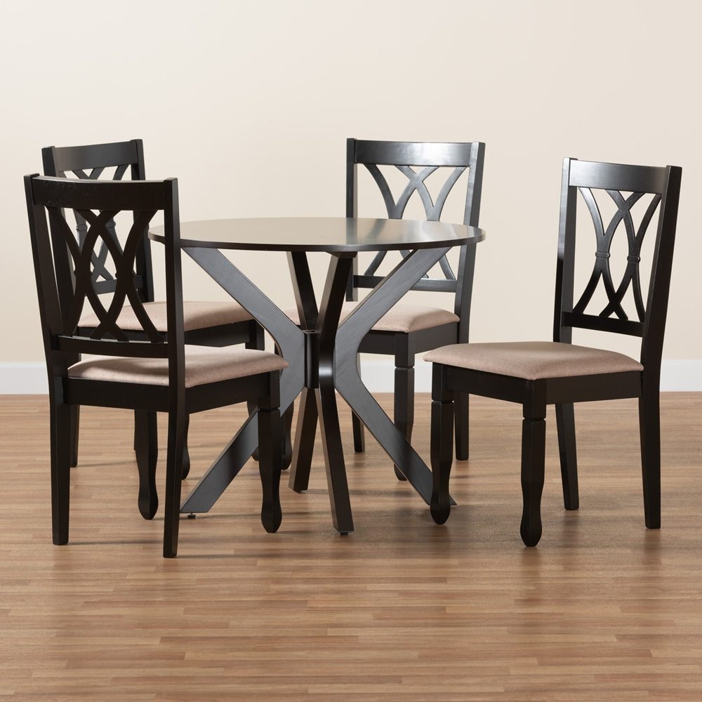 Maya Modern Beige Fabric and Espresso Brown Finished Wood 5-Piece Dining Set