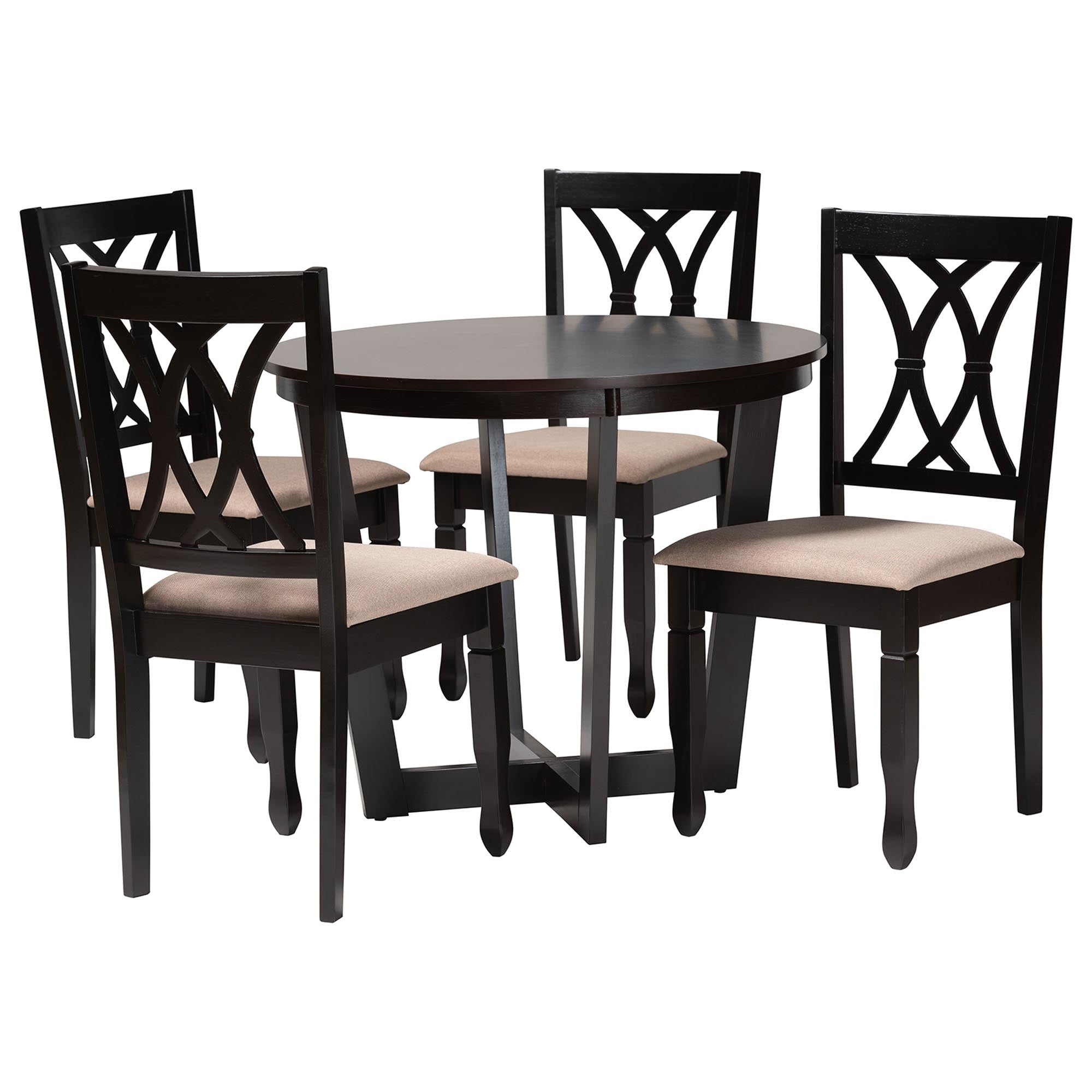 Aggie Modern Sand Fabric and Dark Brown Finished Wood 5-Piece Dining Set