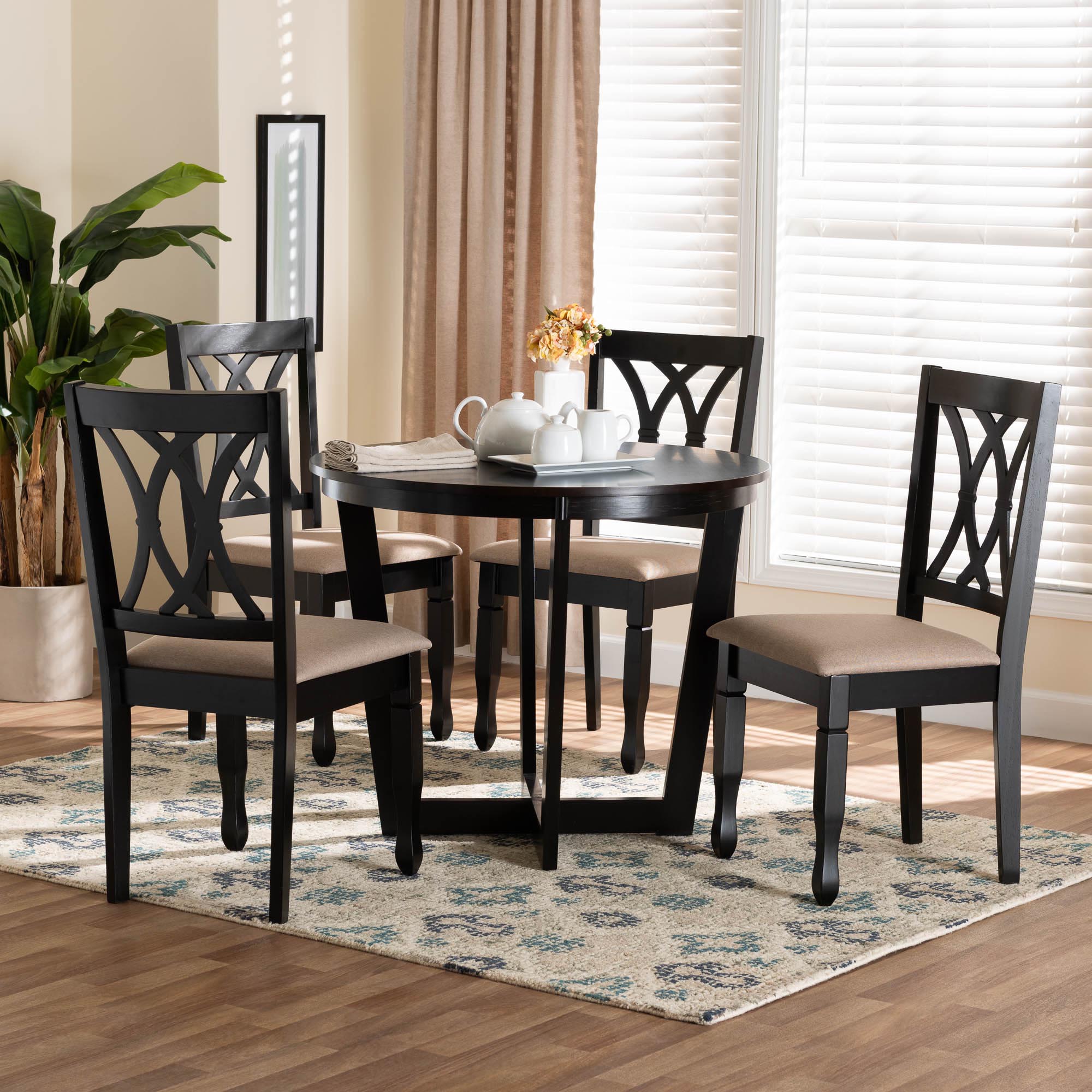 Aggie Modern Sand Fabric and Dark Brown Finished Wood 5-Piece Dining Set
