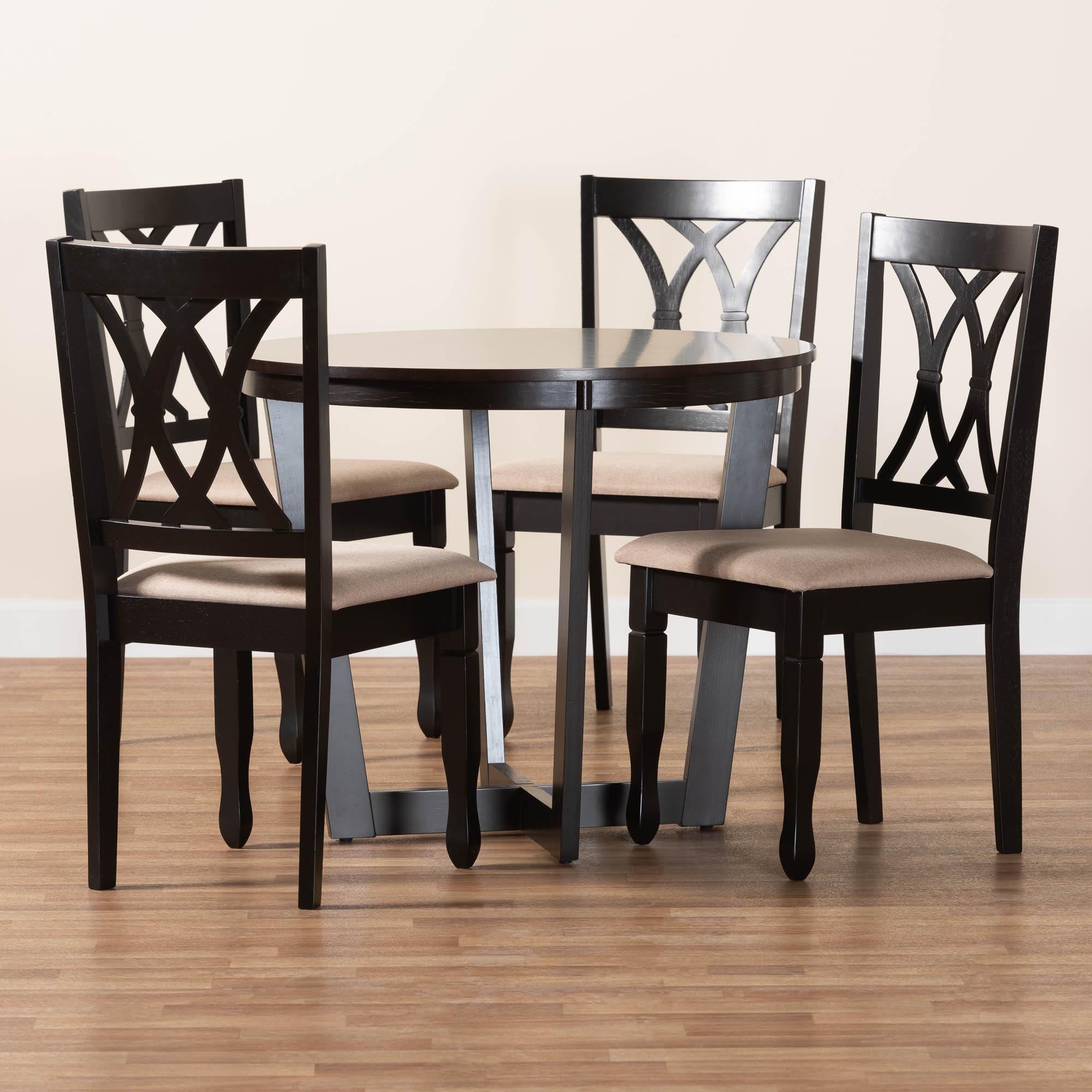 Aggie Modern Sand Fabric and Dark Brown Finished Wood 5-Piece Dining Set