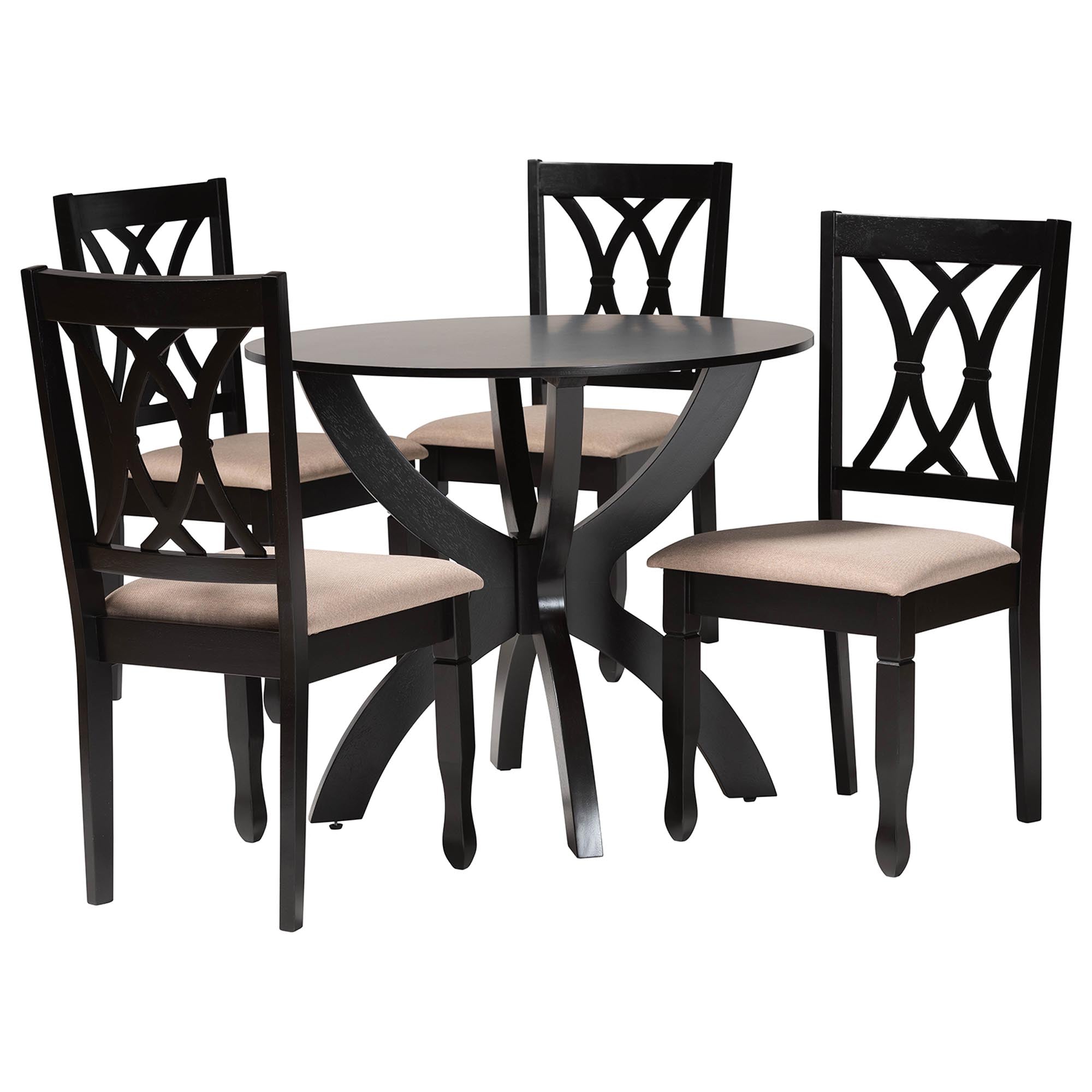 April Modern Sand Fabric and Dark Brown Finished Wood 5-Piece Dining Set