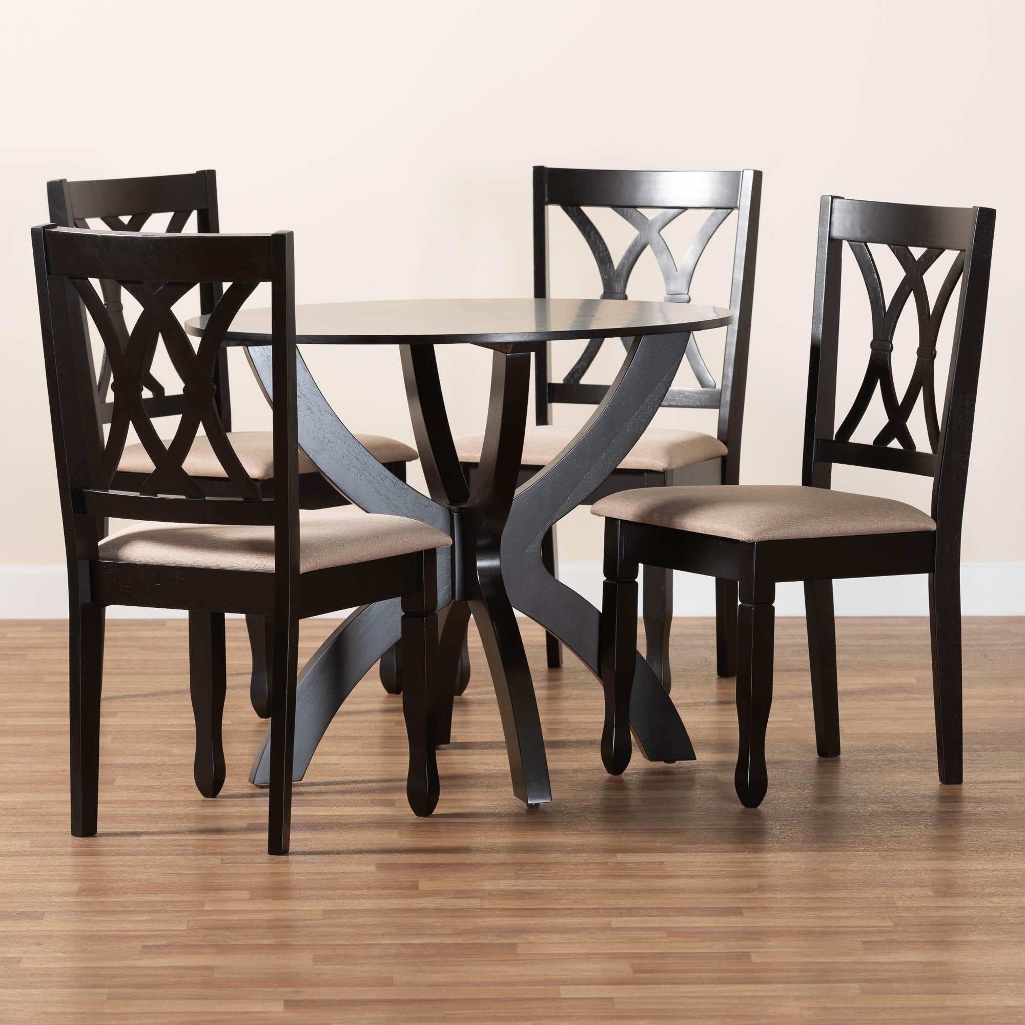 April Modern Sand Fabric and Dark Brown Finished Wood 5-Piece Dining Set