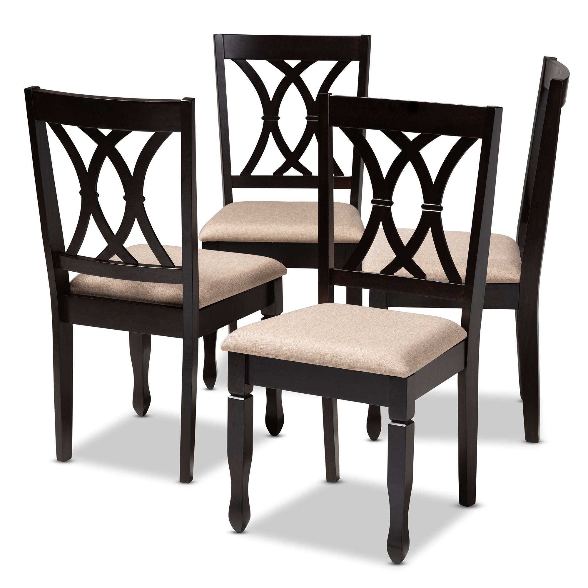 Reneau Modern and Contemporary Sand Fabric Upholstered Espresso Brown Finished Wood Dining Chair Set of 4